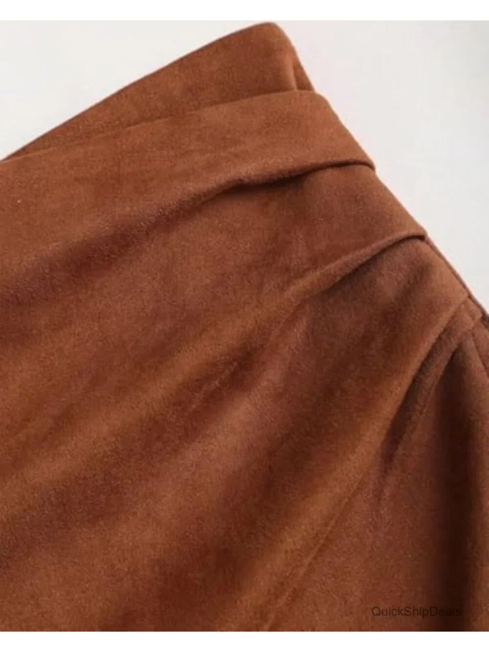 Vintage Faux Suede Ruched Wrap High Waist Zip Back Bodycon Mini Skirt